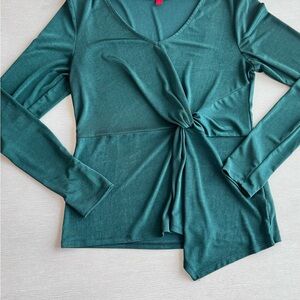 Jennifer Lopez Green Asymmetrical Tie Front Blouse